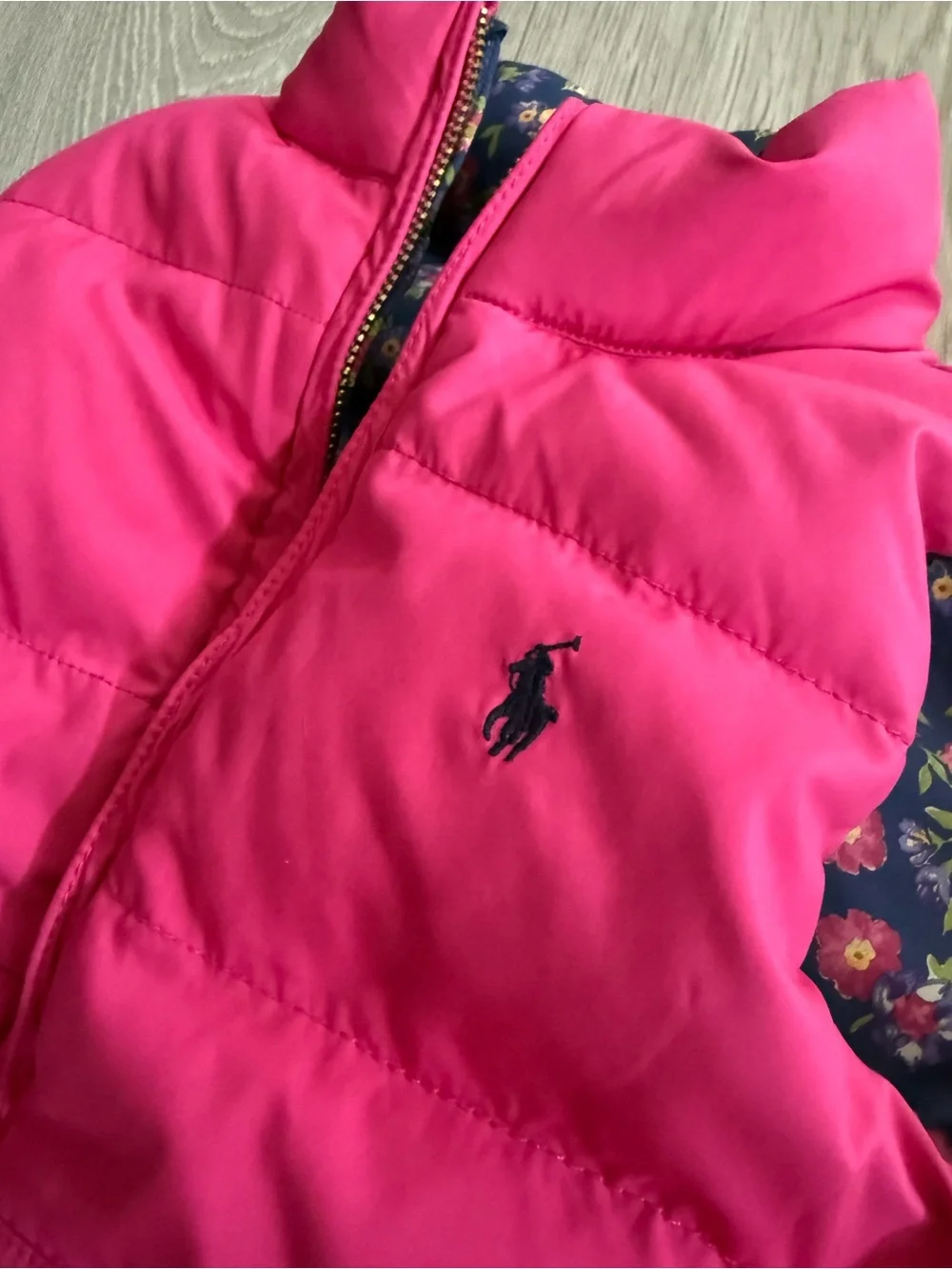 Polo Ralph Lauren Pink Puffer Vest with Floral Lining (Reversible)